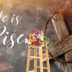 Lofaris He Is Risen Thorns Cross Easter Photography Backdrop