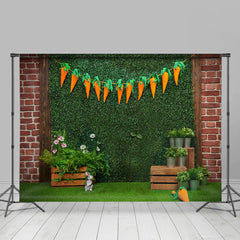 Lofaris Brick Greenery Wall Carrot Bunny Easter Backdrop