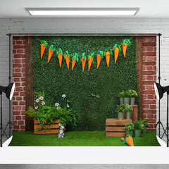 Lofaris Brick Greenery Wall Carrot Bunny Easter Backdrop