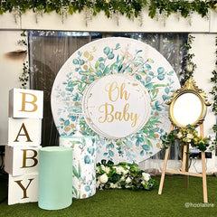 Oh Baby Green Grass Baby Shower Party Round Backdrop