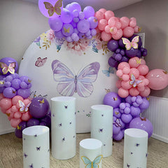Purple Floral Butterfly Birthday Round Backdrop