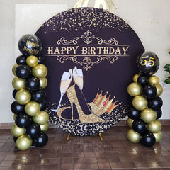 Black Glitter Gold High Heel Birthday Round Backdrop