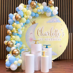 Cartoon Moon Yellow Birthday Round Backdrop