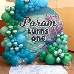 Under the Sea Blue Seaweed Birthday Round Backdrop