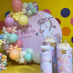 Pink Unicorn Girl Birthday Party Round Backdrop Kit