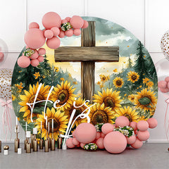 Round Sunflower Forest Cross He Is Risen Backdrop