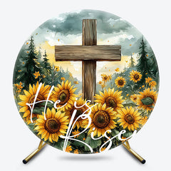 Round Sunflower Forest Cross He Is Risen Backdrop