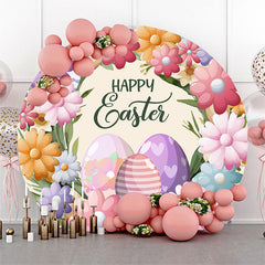 Spring Colorful Floral Eggs Round Easter Backdrop