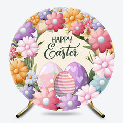 Spring Colorful Floral Eggs Round Easter Backdrop