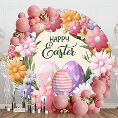 Spring Colorful Floral Eggs Round Easter Backdrop