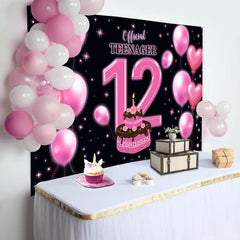 Pink Balloon Cake Official Teenager 12th Backdrop