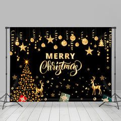 Lofaris Black Gold Tree Elk Bells Merry Christmas Backdrop