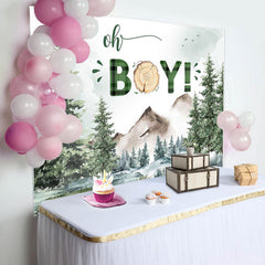 Wild Field Forest Trees Oh Boy Baby Shower Backdrop