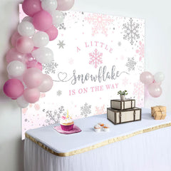 Pink Little Snowflake Winter Baby Shower Backdrop