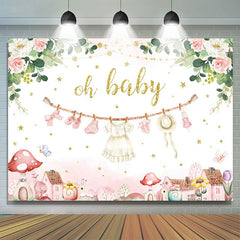 Pink Floral Country House Mushroom Oh Baby Backdrop