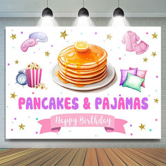 Pancakes Pajamas Gold Stars Happy Birthday Backdrop