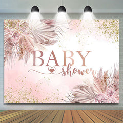 Gold Glitter Pink Boho Floral Baby Shower Backdrop