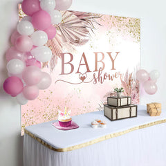 Gold Glitter Pink Boho Floral Baby Shower Backdrop