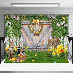 Lofaris Barn Door Fence Eggs Bunny Spring Easter Backdrop