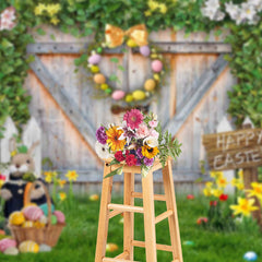 Lofaris Barn Door Fence Eggs Bunny Spring Easter Backdrop