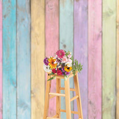 Lofaris Colorful Retro Wood Grain Easter Photo Backdrop