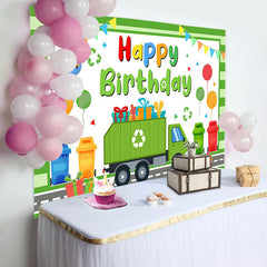 Lofaris Green Garbage Truck Gifts Happy Birthday Backdrop