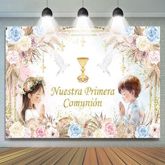 Lofaris Nuestra Primera Comunion Boho Floral Baptism Backdrop