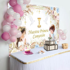 Lofaris Nuestra Primera Comunion Boho Floral Baptism Backdrop