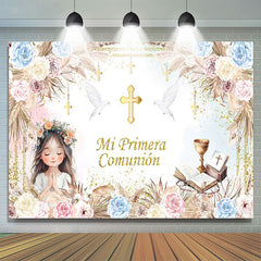 Lofaris Colorful Boho Floral Mi Primera Comunion Backdrop