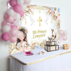 Lofaris Colorful Boho Floral Mi Primera Comunion Backdrop