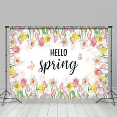 Lofaris Colorful Floral Butterfly Hello Spring Backdrop