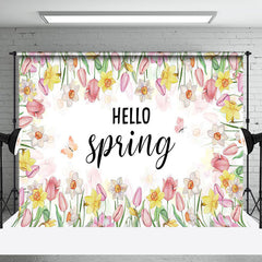 Lofaris Colorful Floral Butterfly Hello Spring Backdrop