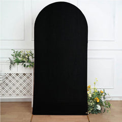 Lofaris Black Spandex Fit Round Top Backdrop Wedding Arch Cover