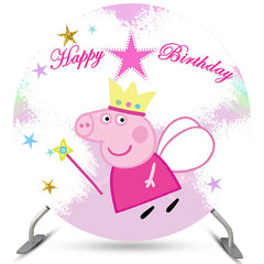 Lofaris Colorful Star Round Pink Cute Pig Birthday Backdrop