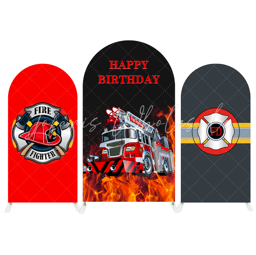 Fireman Firefighter Fire Truck Theme Arch Backdrop Wall Cloth Cover For Birthday Baby Shower Party