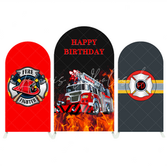 Fireman Firefighter Fire Truck Theme Arch Backdrop Wall Cloth Cover For Birthday Baby Shower Party