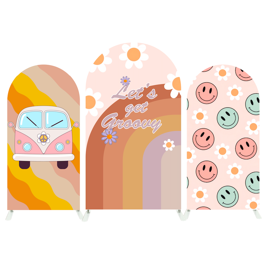 Lets Groovy Happy Birthday Baby Shower Party Arch Backdrop Wall Cloth Cover