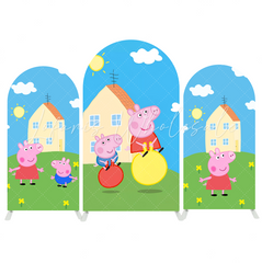 Peppa Pig Theme Happy Birthday Party Arch Backdrop Cover