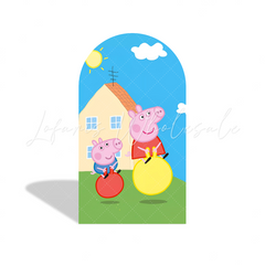 Peppa Pig Theme Happy Birthday Party Arch Backdrop Cover