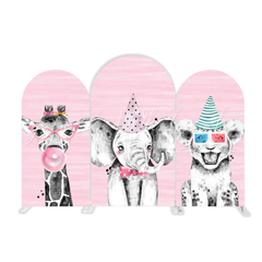 Pink Safari Animal Happy Birthday Party Arch Backdrop Wall Cloth Cover