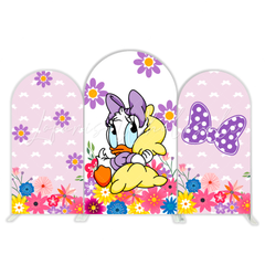 Spring Flower Donald Duck Cartoon Happy Birthday Party Arch Backdrop Wall Cloth Cover