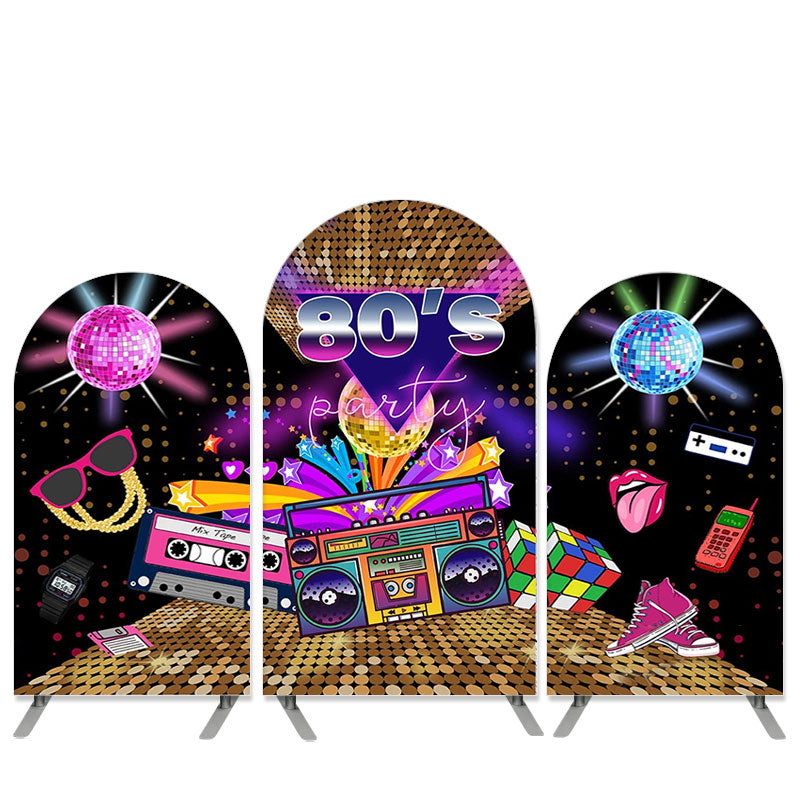 Lofaris 80s Party Theme Gold Bokeh Happy Birthday Arch Backdrop Kit