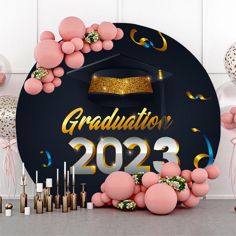 Lofaris Gold Bachelor Cap 2023 Circle Happy Graduation Backdrop