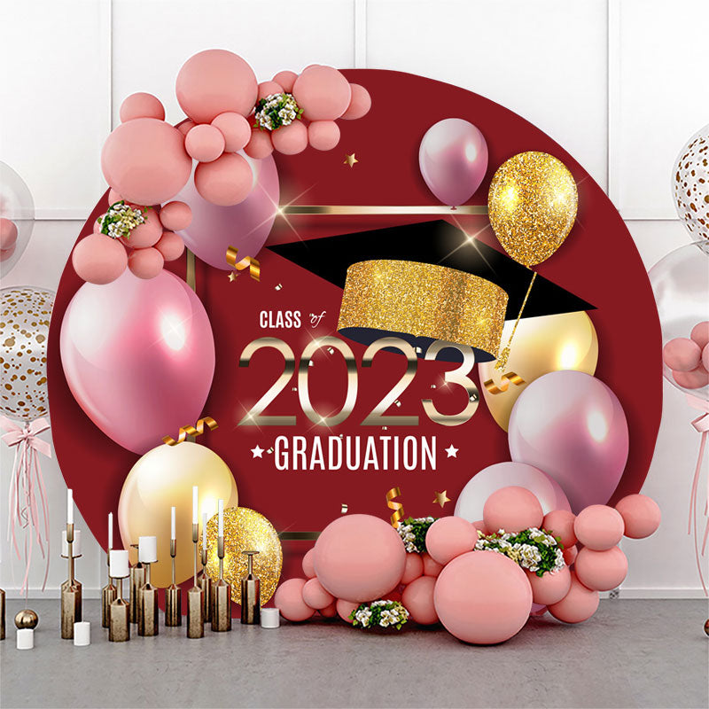 Lofaris Glitter Golden Red Class 2023 Graduation Circle Backdrop