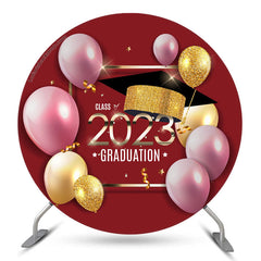 Lofaris Glitter Golden Red Class 2023 Graduation Circle Backdrop