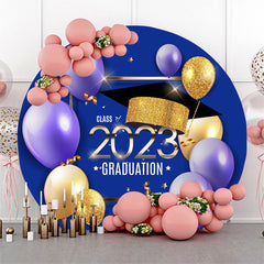 Lofaris Glitter Gold Blue Class 2023 Graduation Round Backdrop