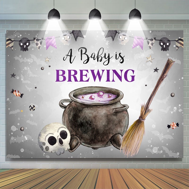 Lofaris A Baby Is Brewing Halloween Themed Shower Backdrop