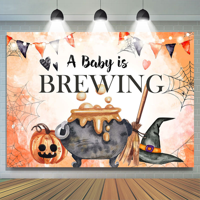 Lofaris A Baby Is Brewing Orange Backdrop Banner For Shower