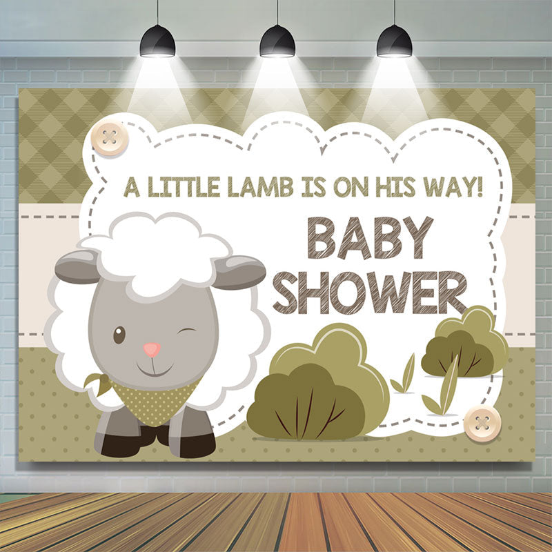Lofaris A Little Lamb Is On His Way Dark Green Baby Shower Backdrop