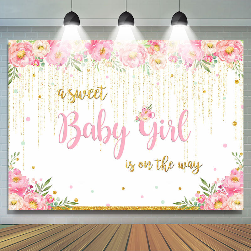 Lofaris A Sweet Baby Girl Glitter Floral Shower Backdrop